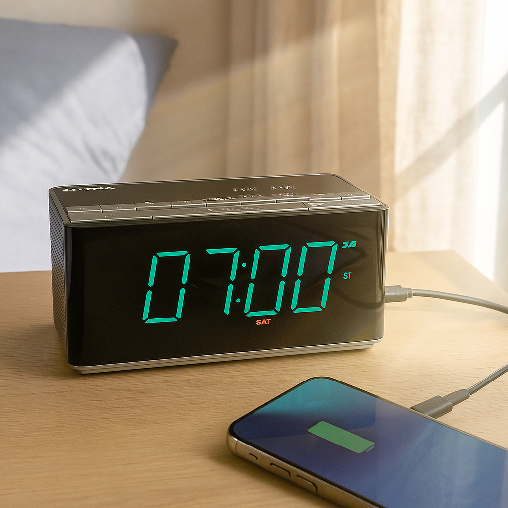 Radio Réveils Design – Double Alarme, USB, Écran LED, Grande Taille