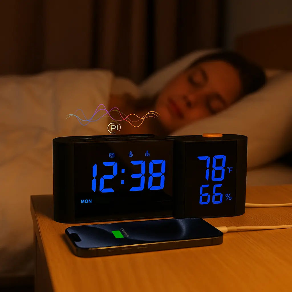 Radio Réveil Design Double Écran avec Température, Hygromètre