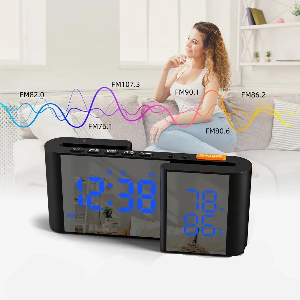 Radio Réveil Design Double Écran avec Température, Hygromètre