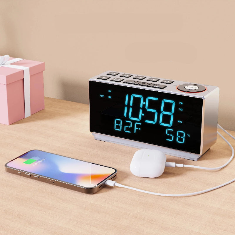 Radio Réveil Design LED Multifonction avec Double Alarme et FM