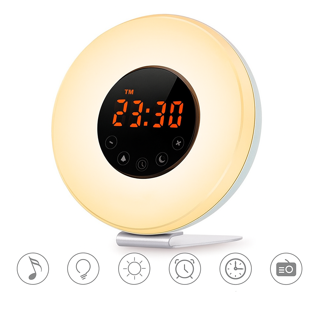 Radio Réveils Lumineux – LED Rond avec Lumière Douce et Commandes Tactiles