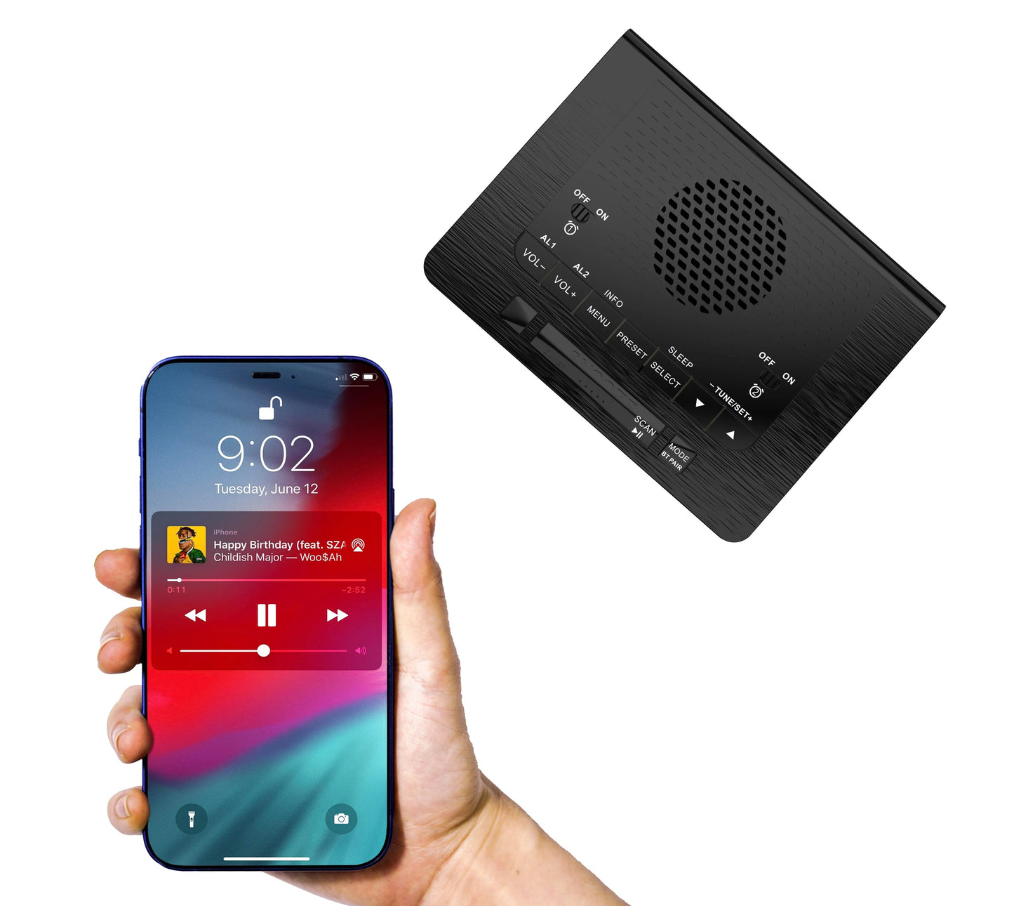 Radio Réveil Vintage Contrôle Luminosité et Double Alarme