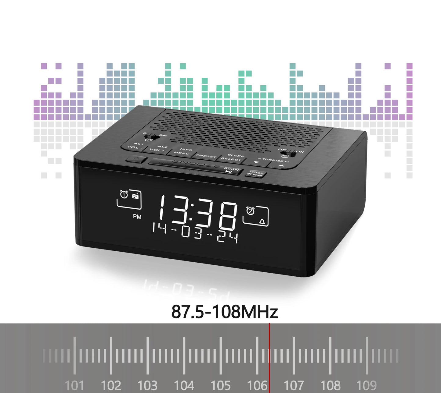 Radio Réveil Vintage Contrôle Luminosité et Double Alarme