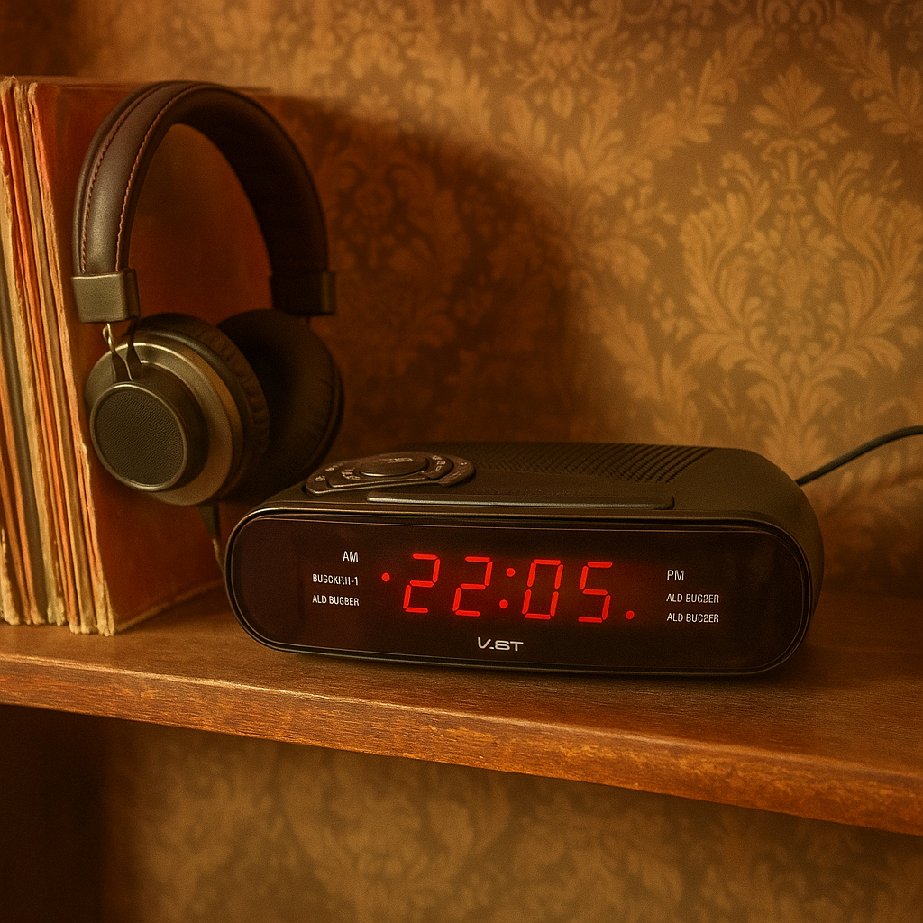 Radio Réveil Vintage FM avec Affichage LED Rouge et Double Alarme
