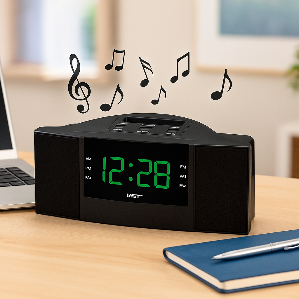 Radio Réveil Vintage LED Vert avec Double Alarme et FM Clair