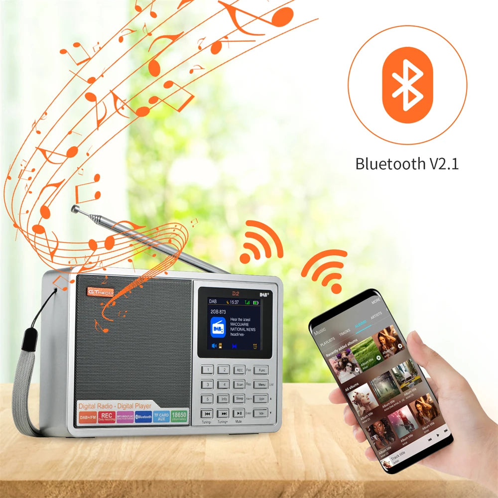 Radio Réveil Vintage Numérique avec Bluetooth, USB et Batterie