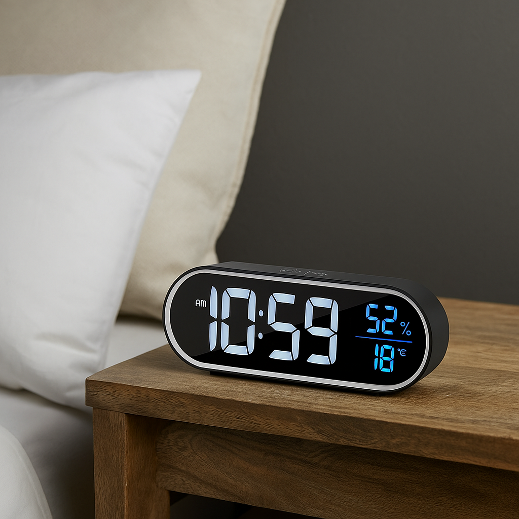 Réveil Ado LED Digital avec Affichage de l’Heure, Température et Humidité