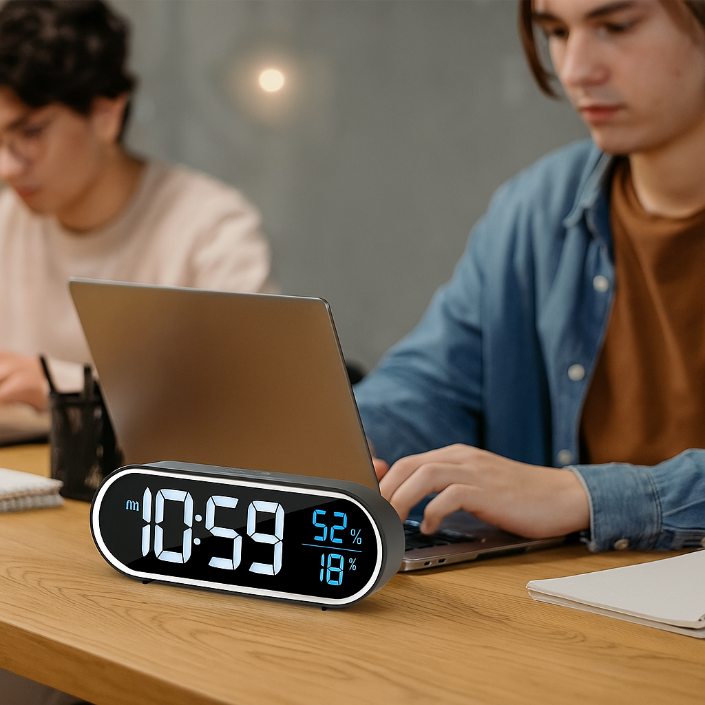Réveil Ado LED Digital avec Affichage de l’Heure, Température et Humidité
