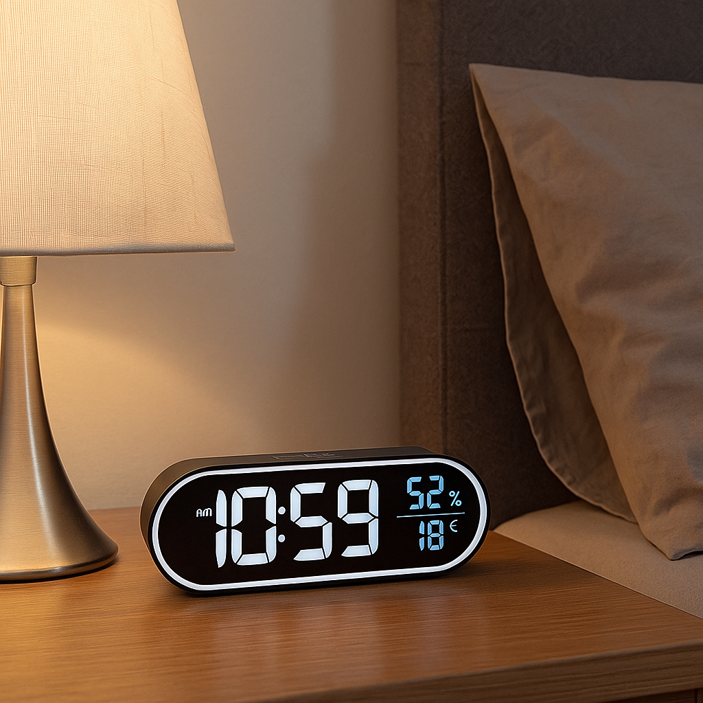 Réveil Ado LED Digital avec Affichage de l’Heure, Température et Humidité