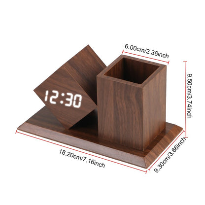 Réveil Bois Cube avec Porte-Stylo – Design Naturel et Épuré