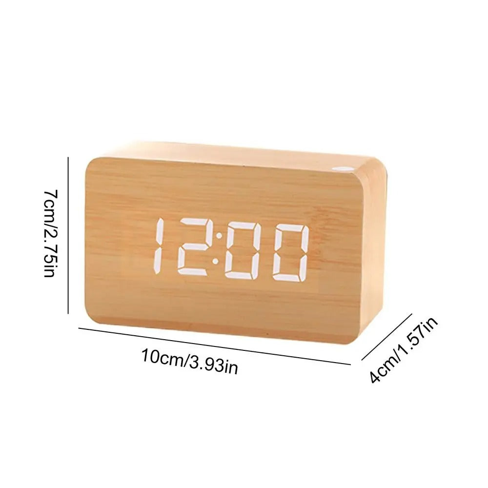 Réveil Bois Naturel LED Minimaliste - Affichage Blanc et Design Épuré