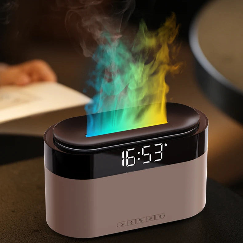 Réveil Lampe de chevet Diffuseur de Flamme LED avec Télécommande
