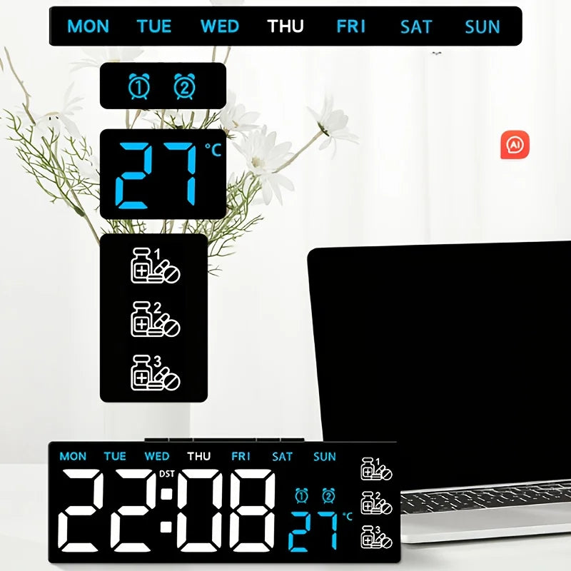Réveil Digital Grand Écran avec Affichage Température et Alarmes Multiples