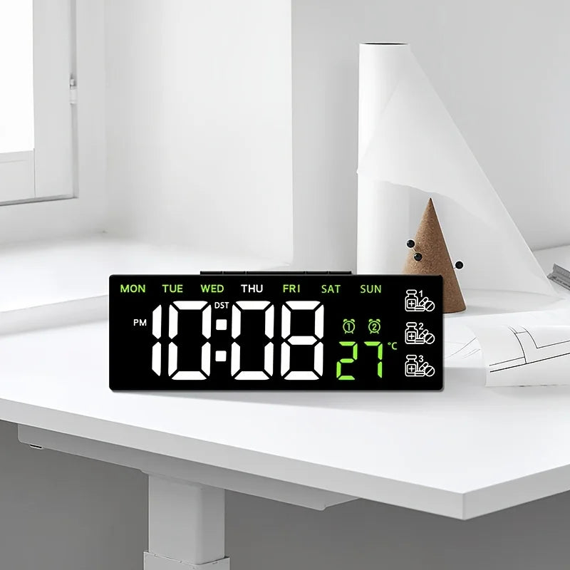 Réveil Digital Grand Écran avec Affichage Température et Alarmes Multiples