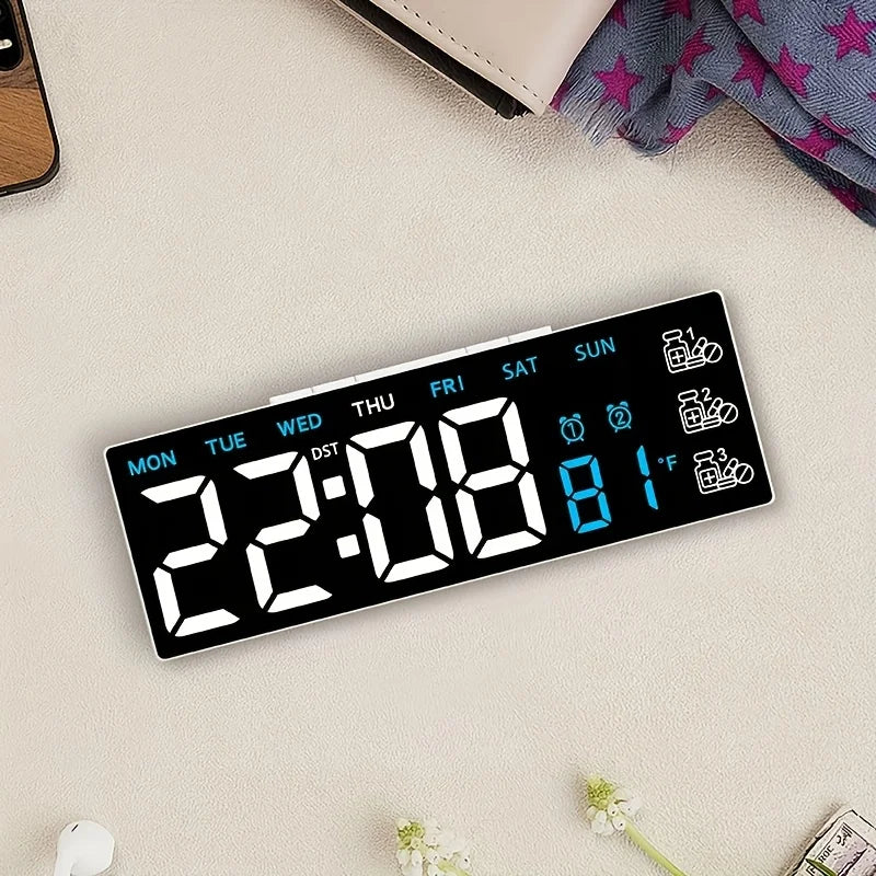 Réveil Digital Grand Écran avec Affichage Température et Alarmes Multiples