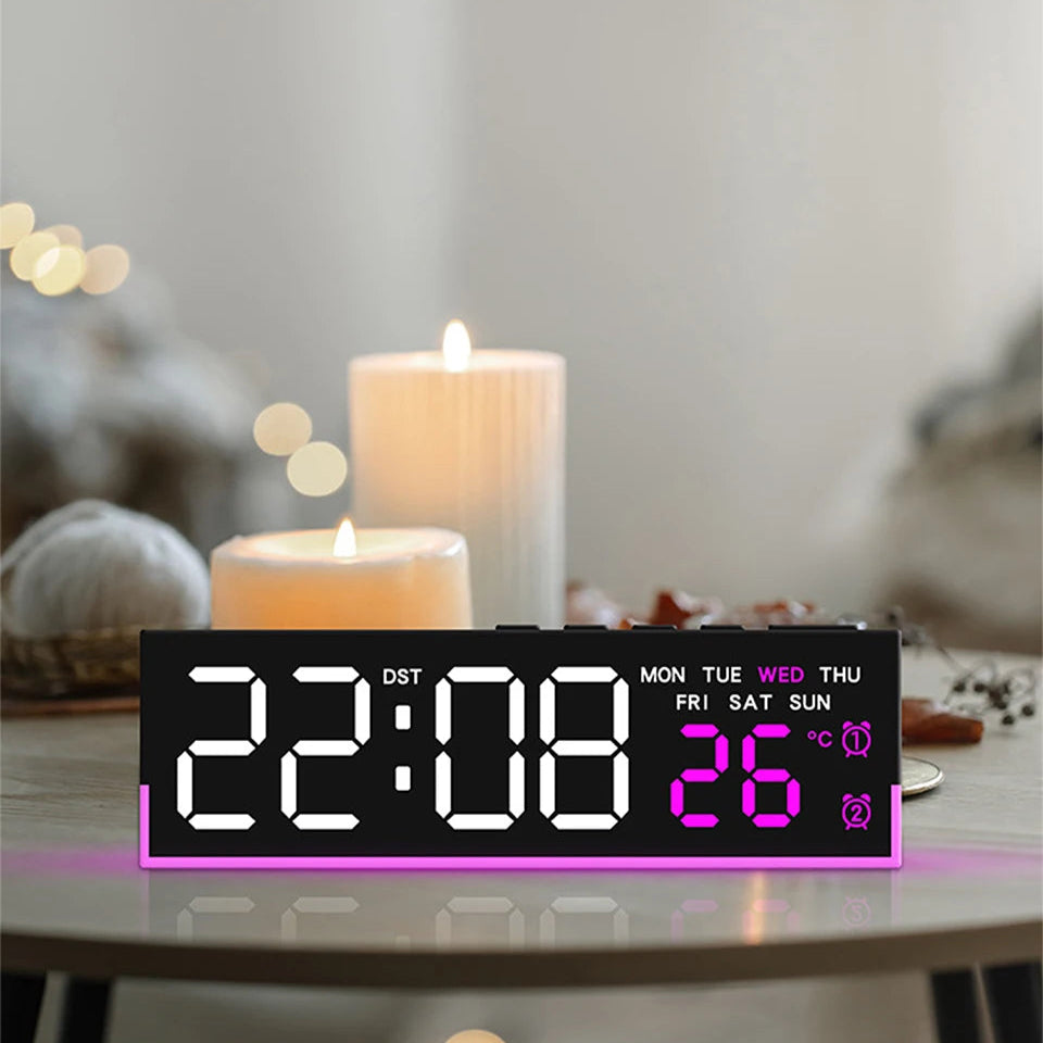 Réveil Digital LED avec Éclairage Ambiant Vert – Design Moderne et Multifonction