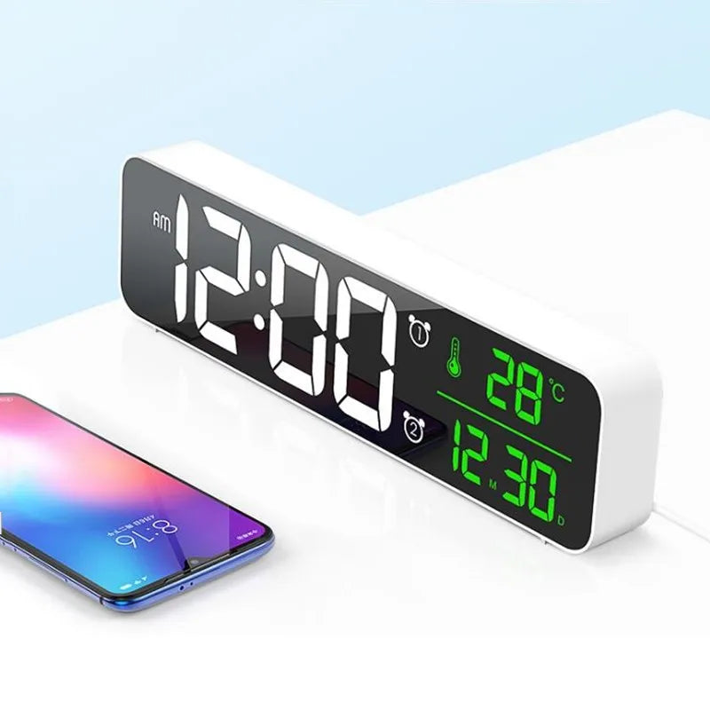 Réveil Digital Multifonction avec Température et Date – Grand Écran LED Vert