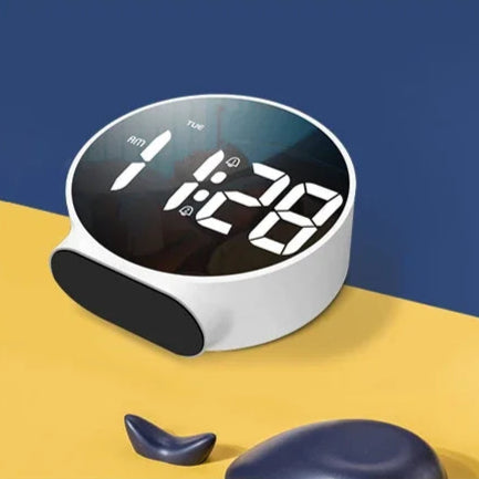 Réveil Digital Rond à Miroir – Design Compact et Élégant