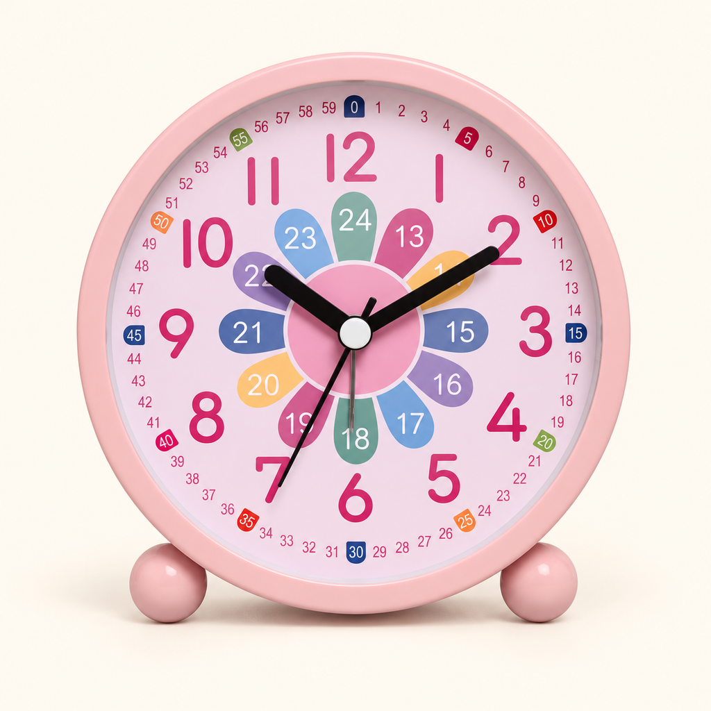 Réveil éducatif enfant rose, cadran fleur