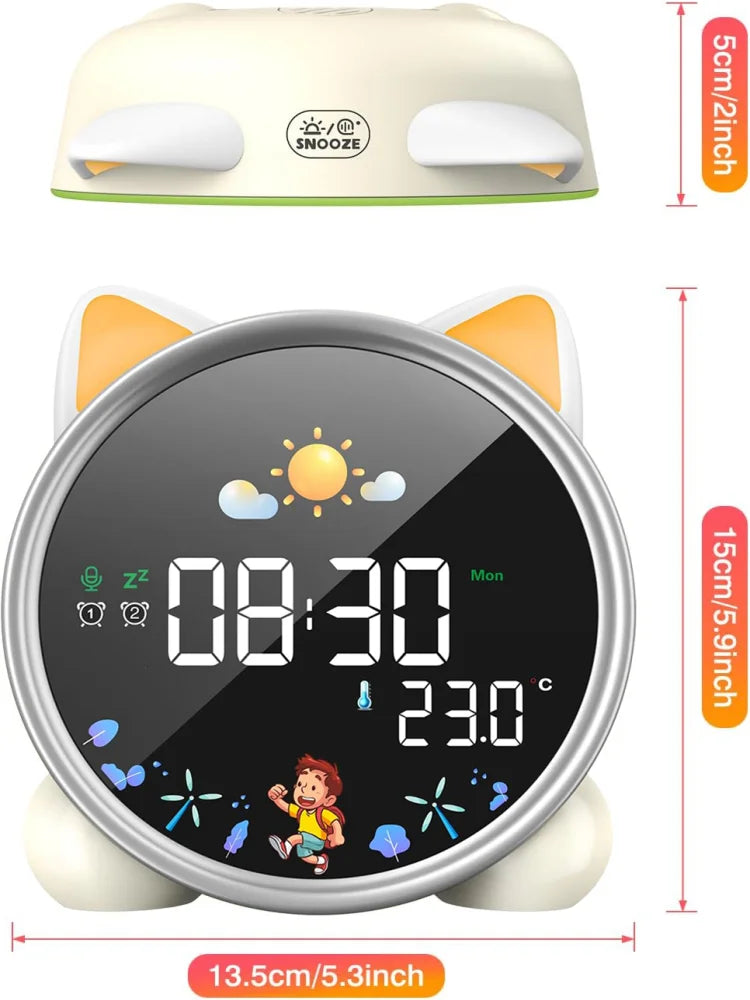 Réveil Éducatif - Enfant Chat Intelligent Écran LED Indicateur de Température