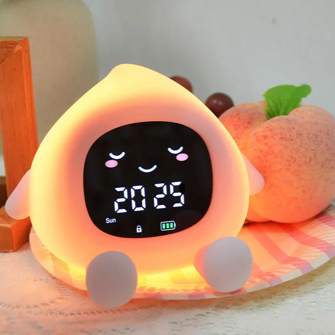 Réveil Éducatif Enfant Fruits – Veilleuse LED Colorée et Alarme Douce