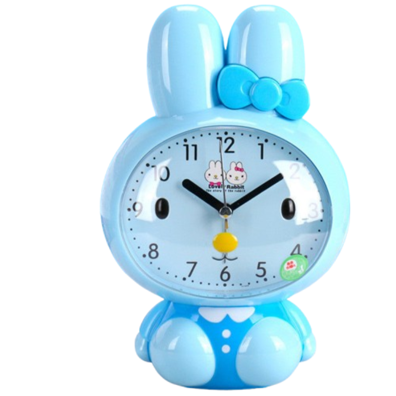 Réveil Enfant 4 Ans – Horloge Lapin Bleu avec Nœud Décoratif