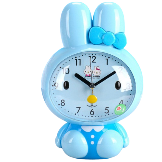 Réveil Enfant 4 Ans – Horloge Lapin Bleu avec Nœud Décoratif