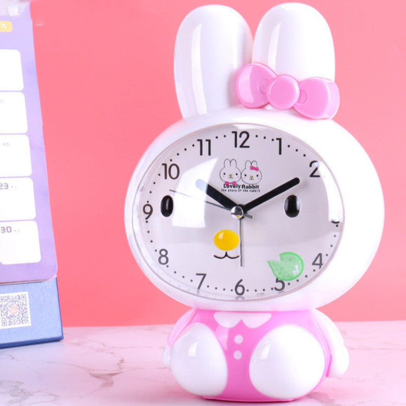 Réveil Enfant 4 Ans – Horloge Lapin Bleu avec Nœud Décoratif