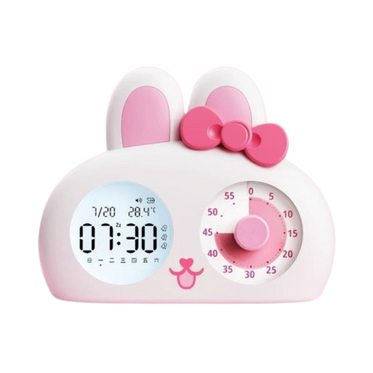 Réveil Enfant 4 Ans – Lapin Rose avec Minuteur et Affichage LED