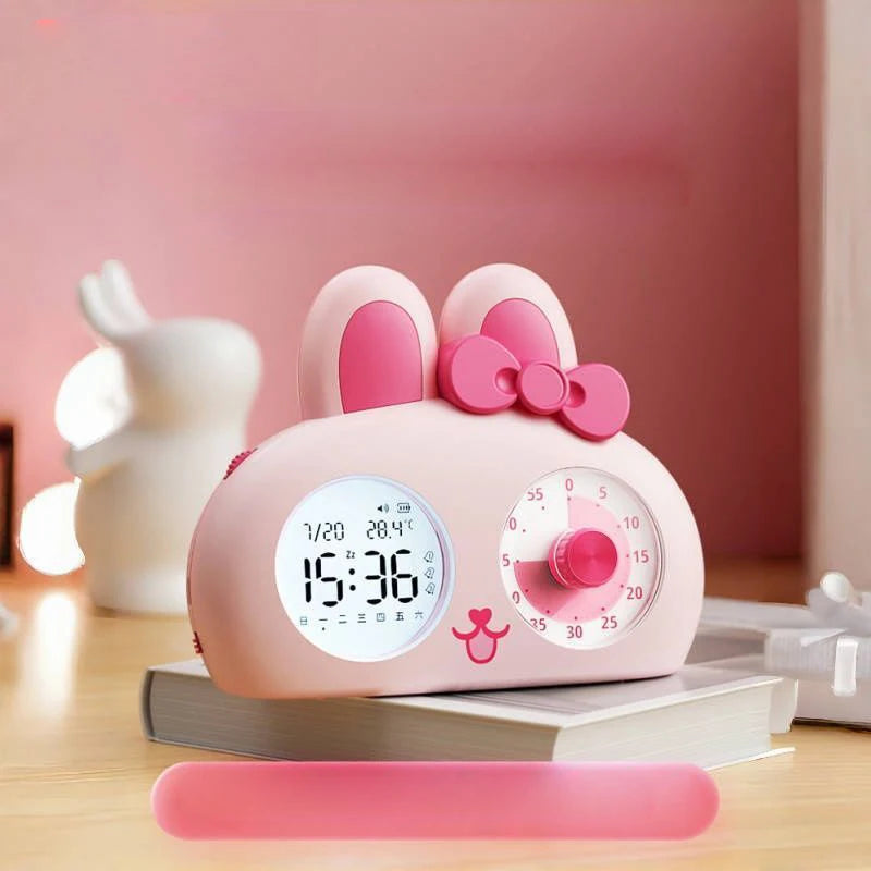 Réveil Enfant 4 Ans – Lapin Rose avec Minuteur et Affichage LED