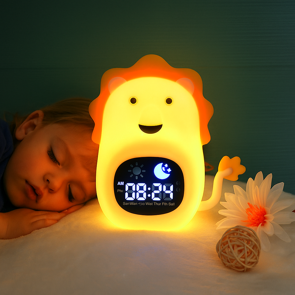 Réveil Enfant 4 Ans – Veilleuse Lion avec Affichage LED Digital