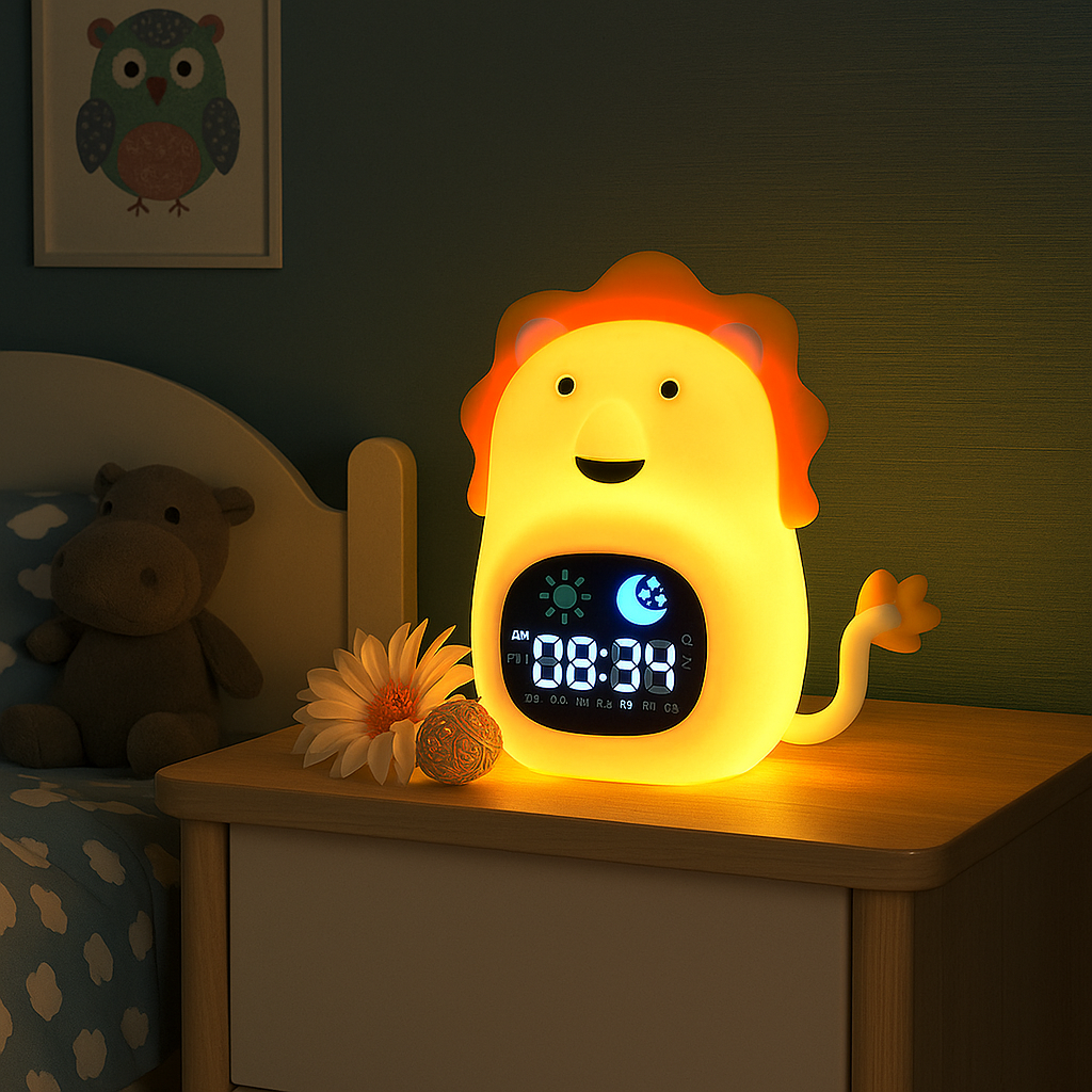 Réveil Enfant 4 Ans – Veilleuse Lion avec Affichage LED Digital