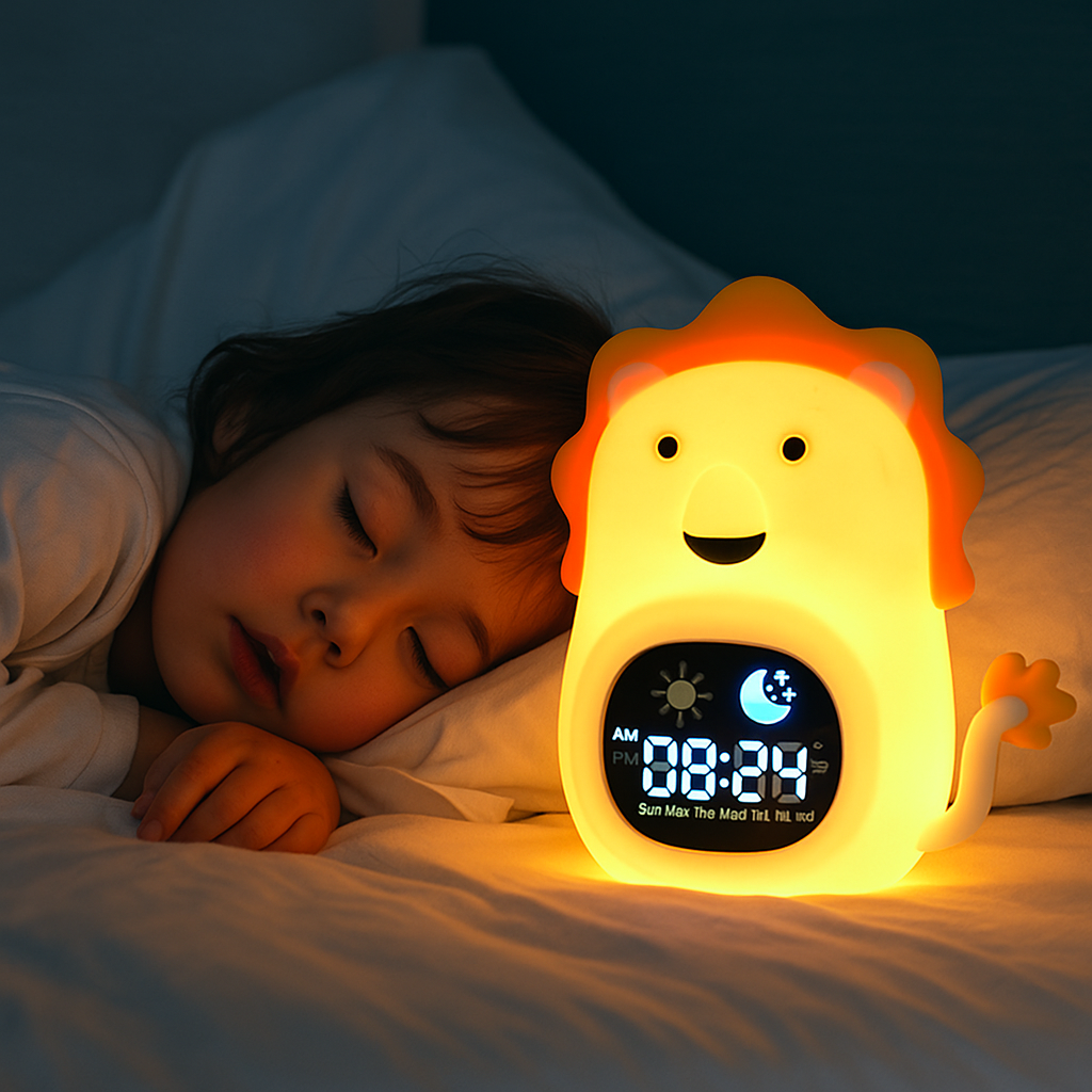 Réveil Enfant 4 Ans – Veilleuse Lion avec Affichage LED Digital