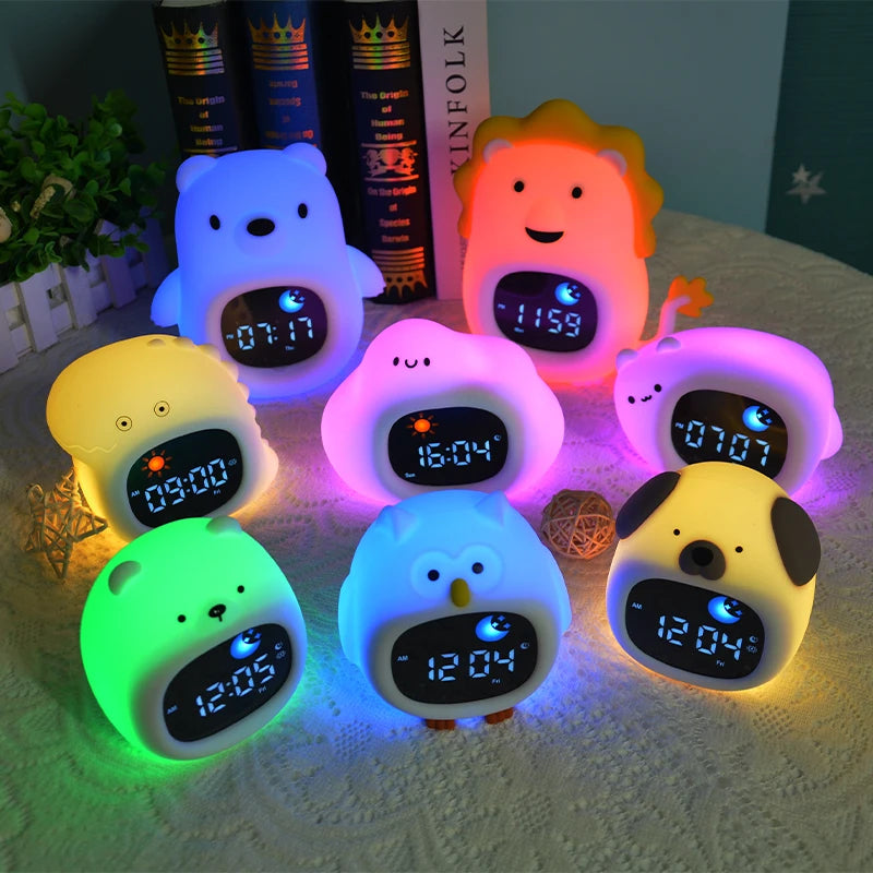 Réveil Enfant Animaux Mignons avec Veilleuse Lumineuse et Affichage Digital