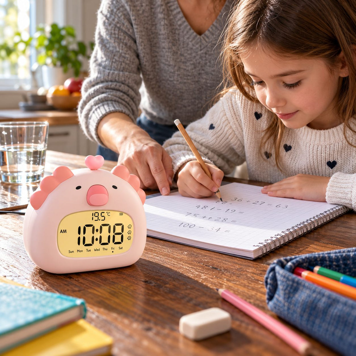 Réveil Enfant Axolotl – LED Digital et Température – Mise en situation