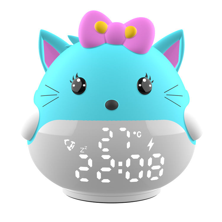 Réveil Enfant 7 ans – Chaton LED Bleu avec Affichage Digital et Thermomètre