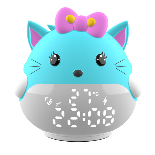 Réveil Enfant 7 ans – Chaton LED Bleu avec Affichage Digital et Thermomètre