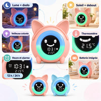 Réveil Enfant Jour Nuit Éducatif – Chat Veilleuse LED
