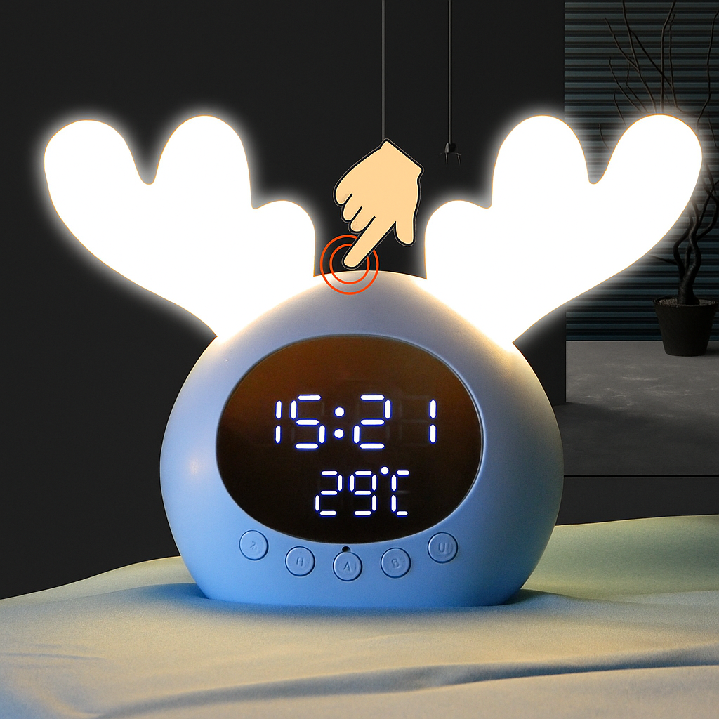 Réveil Enfant 7 ans – LED Rennes avec Bluetooth, Veilleuse et Thermomètre