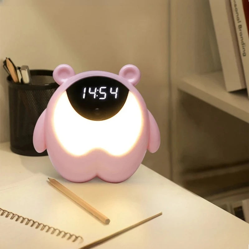 Réveil Enfant Lumineux Ours Rose – Veilleuse et Horloge LED