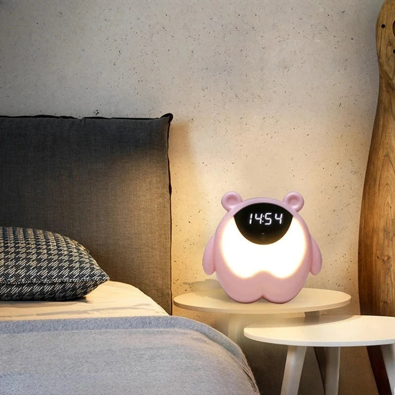 Réveil Enfant Lumineux Ours Rose – Veilleuse et Horloge LED