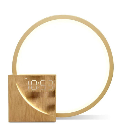 Réveil Lampe de Chevet Bois LED – Design Cercle Moderne, Sons Apaisants