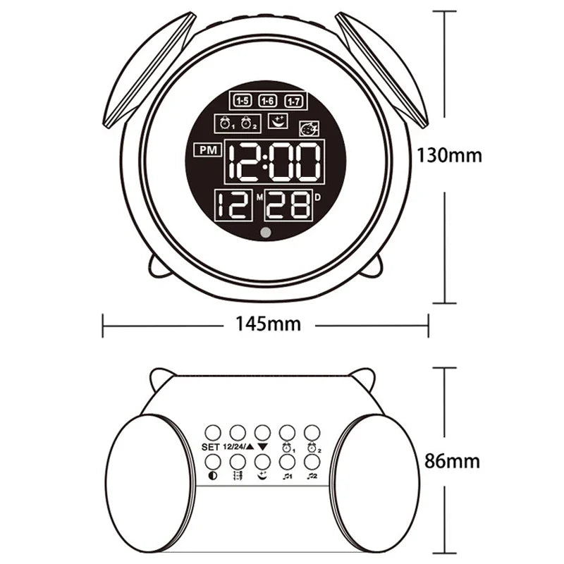 Réveil Lampe de chevet Digital LED Double Alarme, Veilleuse Ambiance