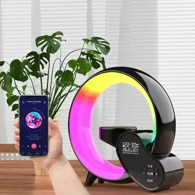 Réveil Lampe de Chevet LED Multicolore avec Affichage Digital et Bluetooth