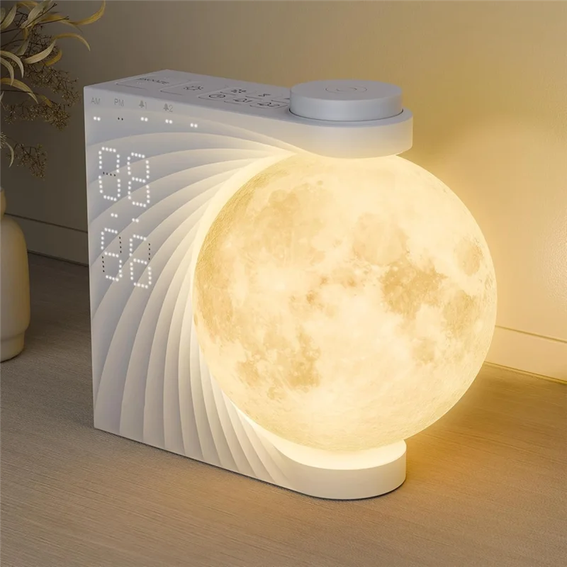 Réveil Lampe de chevet Simulateur d’Aube Lune LED, 15 Sons, Lumière Colorée