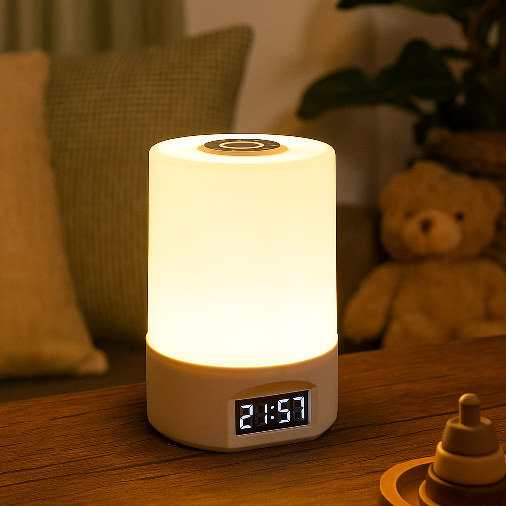 Réveil Lampe de Chevet Tactile – Veilleuse LED avec Affichage Digital