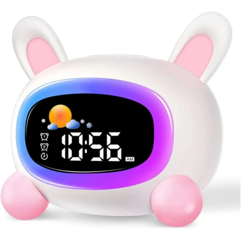 Réveil Lapin Enfant Lumineux avec Veilleuse LED et Entraîneur de Sommeil