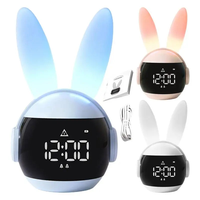 Réveil Lapin LED Enfant avec Oreilles Lumineuses Multicolores