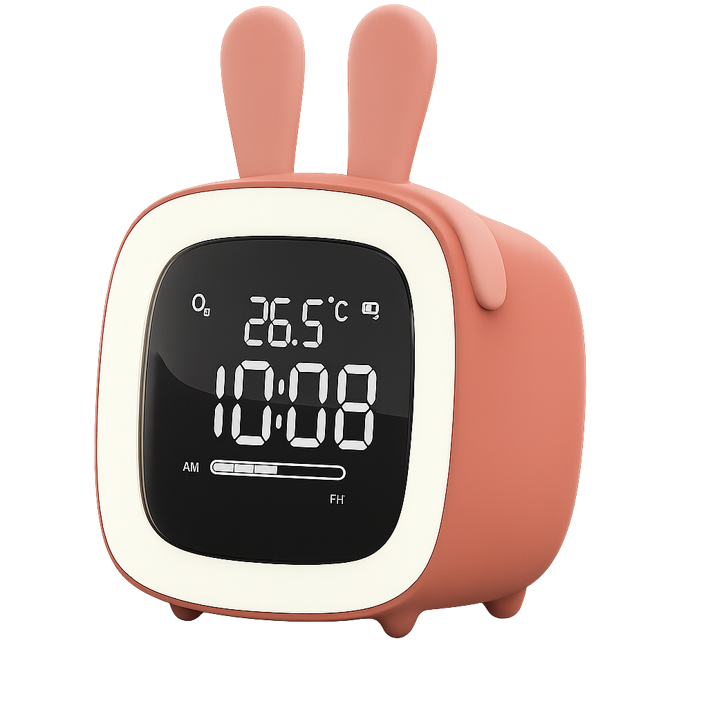 Réveil Lapin LED avec Oreilles Amovibles – Affichage Digital et Température