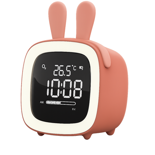 Réveil Lapin LED avec Oreilles Amovibles – Affichage Digital et Température